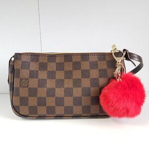 Genuine Rex Rabbit Fur PomPom Keychain Purse Charm Red